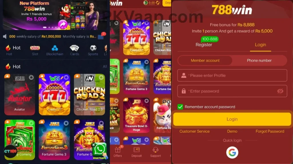 788Win Game internal interface and login section of game section