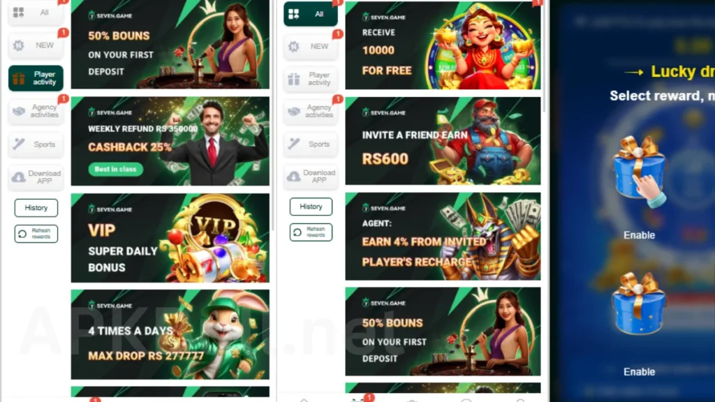 Seven Game APK Home Page Of Game And Hot Game Cards Games & Wheel Rewards of game