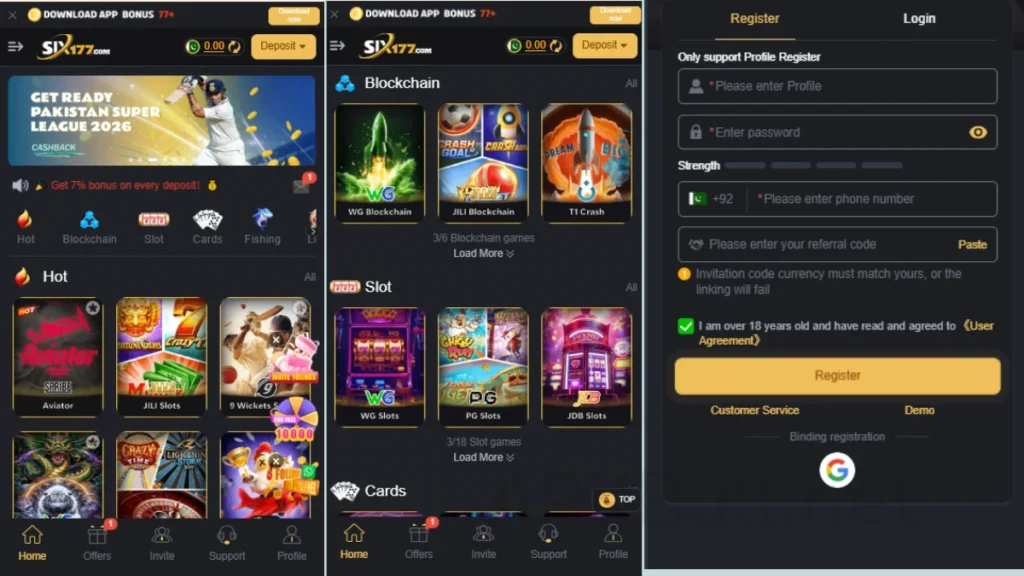 Six177 Game bet home page all games thare and registion system and every thing on this page