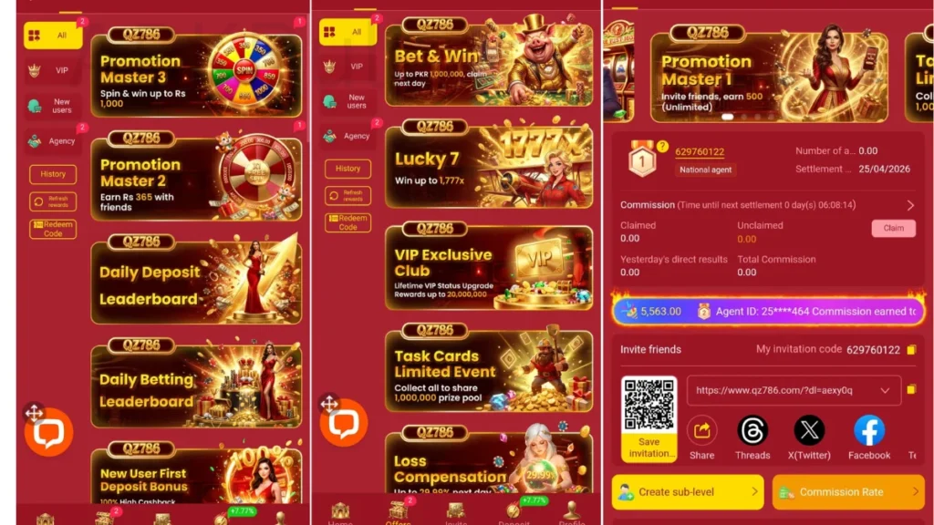QZ786 Game APP Download Daily check in bonus and refferral bonus avlibale