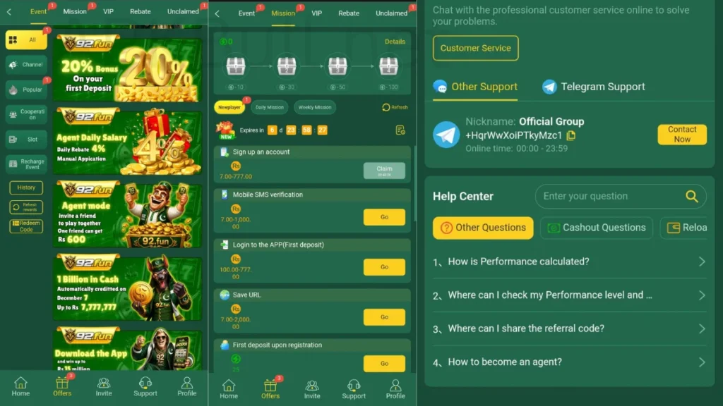 92Fun Game Download Option Daily bonus Weekly bonus monthly bonus and mission rewards