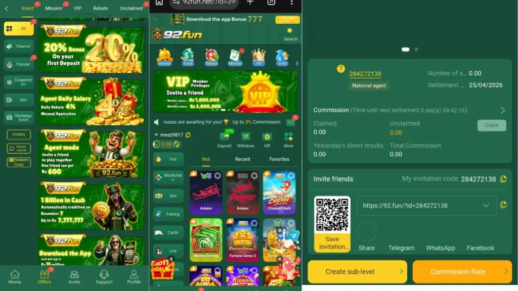 92Fun Game APP Home Page of game and login process all game thare