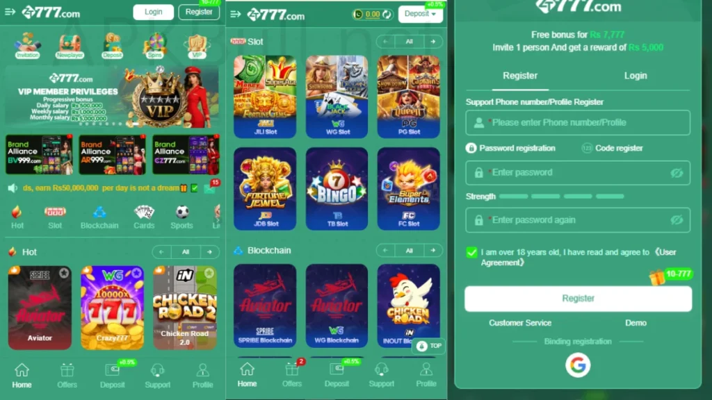 ZT777 Game App Home Page of this game and login process All games thare