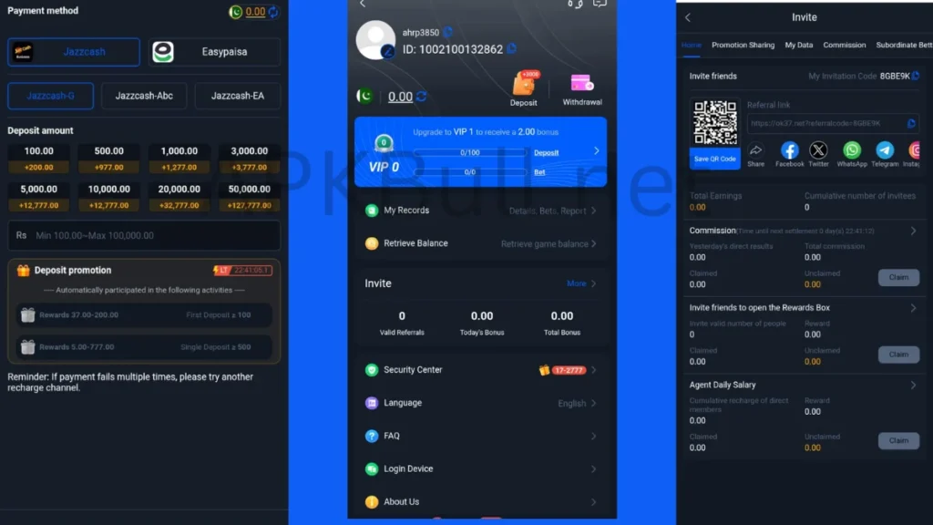 OK37 Game online login process invite link and deposit section