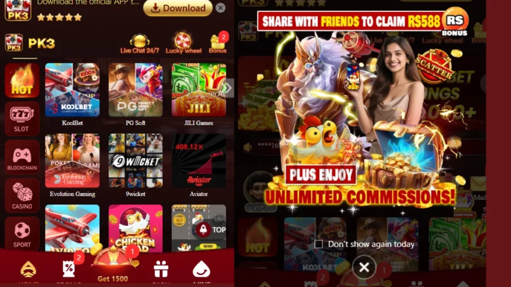 PK3 Game Online game page and rewards section pix