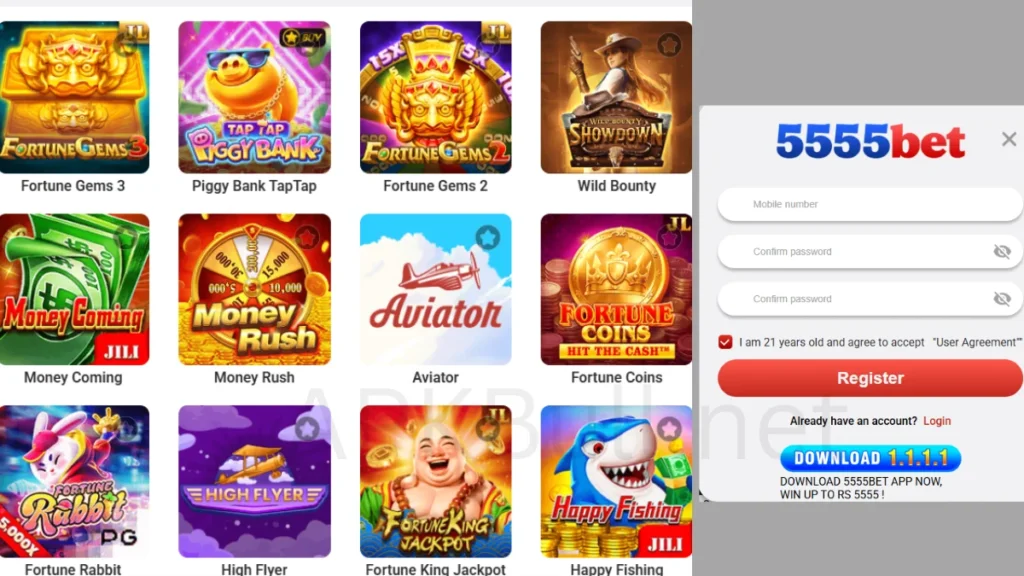 5555 Game IOS home page and games there and login process as well