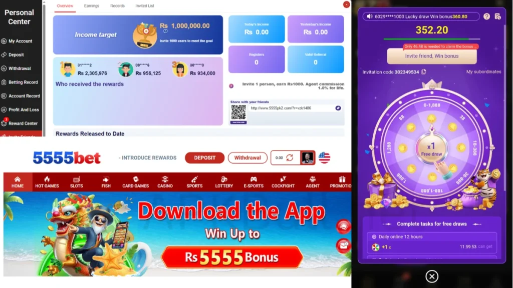 game5555 invite and earn wheel rewards and big bonus