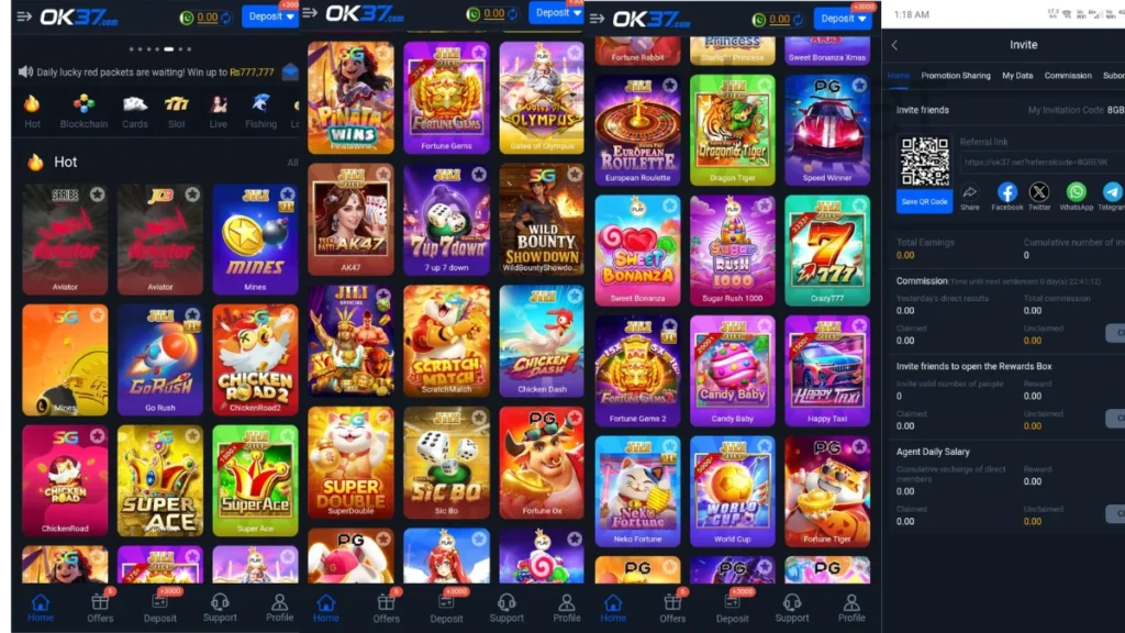 OK37 Game Pakistan home page and all games games pages