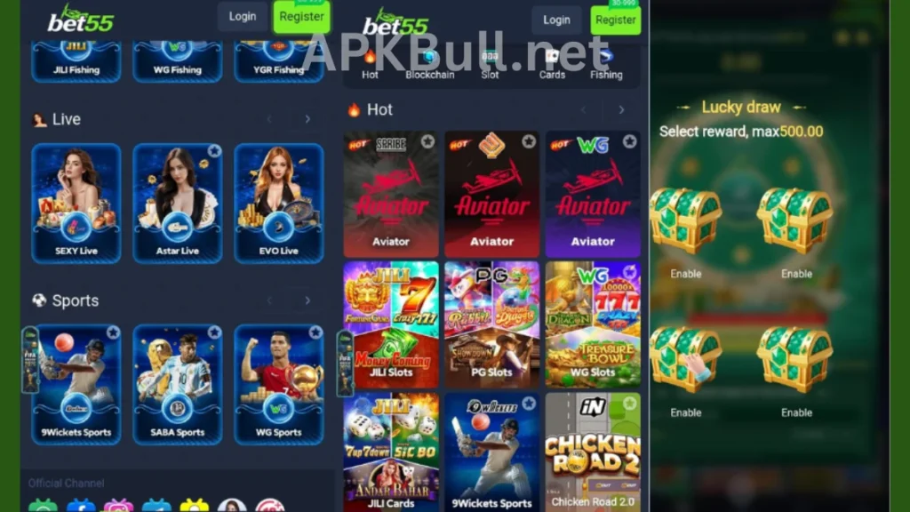 Bet55 Game APK internal interface of game