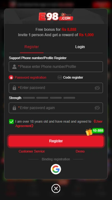 E98 APP Login and registion process