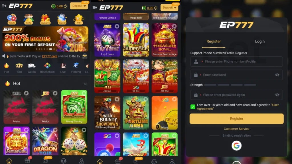 EP777 Game download free for android home page and also game esction login process also